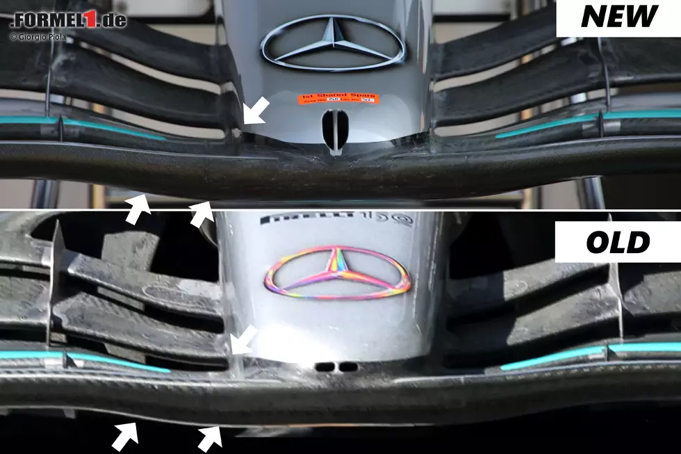 Foto zur News: Fast alle Teams setzen Updates ein in Le Castellet, am auffälligsten (und sehr umfangreich) Mercedes mit unter anderem einer neuen Nase. Nur Haas verzichtet auf Neuerungen, kündigt sein erstes Update 2022 aber für nächste Woche in Ungarn an. Auf der Strecke ...