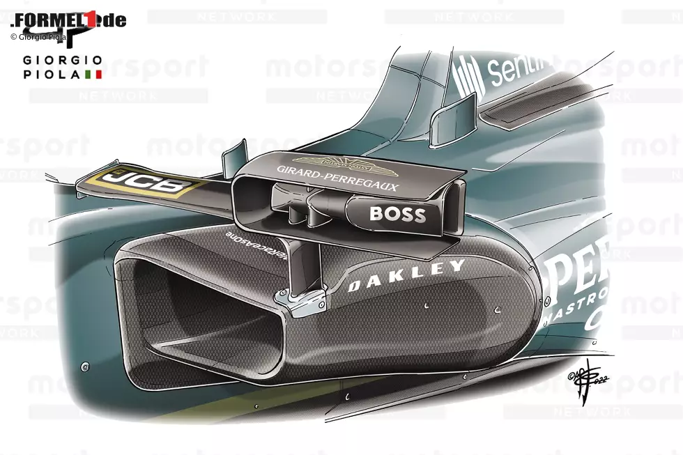 Aston Martin hat für den Gruppentest, den die Teams beim Großen Preis der Niederlande in Vorbereitung auf 2023 durchgeführt haben, eine vergrößerte Version des regulären Designs von Spiegelgehäuse und -strebe entwickelt. Im Vergleich zum regulären Design wurde ein zusätzliches vertikales Blech hinzugefügt. Foto zur News: Aston Martin hat für den Gruppentest, den die Teams beim Großen Preis der Niederlande in Vorbereitung auf 2023 durchgeführt haben, eine vergrößerte Version des regulären Designs von Spiegelgehäuse und -strebe entwickelt. Im Vergleich zum regulären Design wurde ein zusätzliches vertikales Blech hinzugefügt.