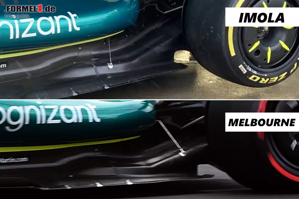 Beim Grand Prix in Imola überarbeitete das Team die Position der Bodenstrebe, um den Unterboden beim Verbiegen richtig zu unterstützen. Foto zur News: Beim Grand Prix in Imola überarbeitete das Team die Position der Bodenstrebe, um den Unterboden beim Verbiegen richtig zu unterstützen.