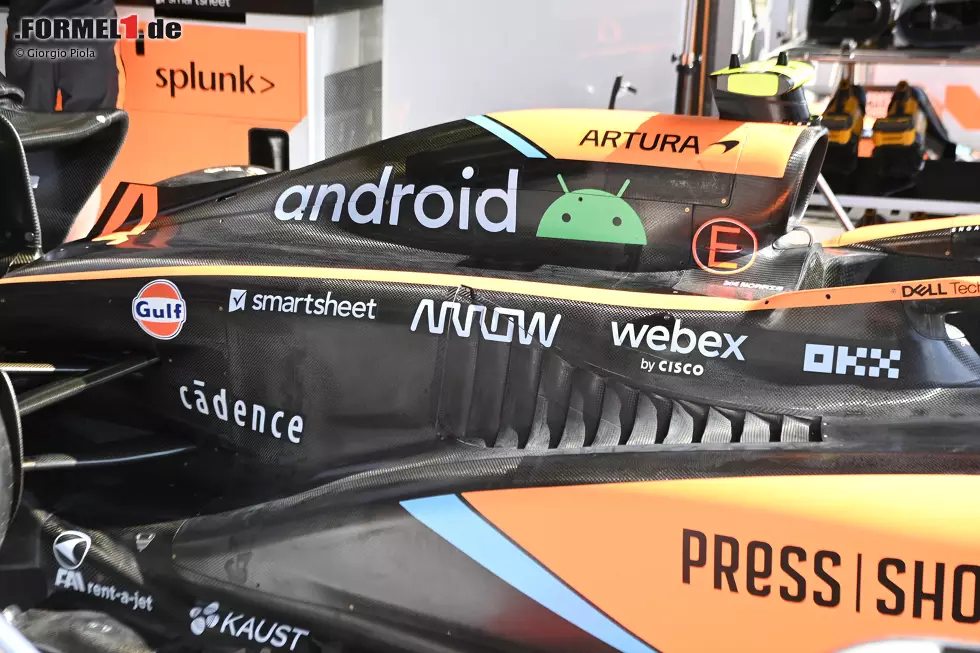 Eine Nahaufnahme der vergrößerten Kühlrippenplatte, die McLaren im Rahmen seines Updates in Frankreich bevorzugte. Foto zur News: Eine Nahaufnahme der vergrößerten Kühlrippenplatte, die McLaren im Rahmen seines Updates in Frankreich bevorzugte.