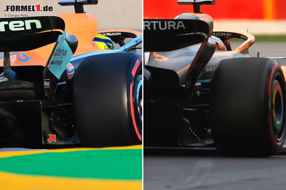 Beim Großen Preis von Australien nahm das Team eine kleine Änderung am unteren Winglet-Zaun des hinteren Bremskanals vor, um den Luftstrom zu optimieren. Foto zur News: Beim Großen Preis von Australien nahm das Team eine kleine Änderung am unteren Winglet-Zaun des hinteren Bremskanals vor, um den Luftstrom zu optimieren.