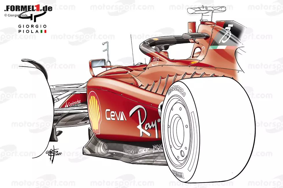 Die Seitenkasten-Lösung des F1-75 war ein ganz anderer Ansatz als der der meisten Teams 2022. Die wannenartige Vertiefung in der Mitte sorgte nicht nur für eine ganz andere Optik, sondern auch für einen interessanten aerodynamischen Effekt, vor allem, wenn man die Kühlkiemen bedenkt, die die Karosserie säumten. Foto zur News: Die Seitenkasten-Lösung des F1-75 war ein ganz anderer Ansatz als der der meisten Teams 2022. Die wannenartige Vertiefung in der Mitte sorgte nicht nur für eine ganz andere Optik, sondern auch für einen interessanten aerodynamischen Effekt, vor allem, wenn man die Kühlkiemen bedenkt, die die Karosserie säumten.