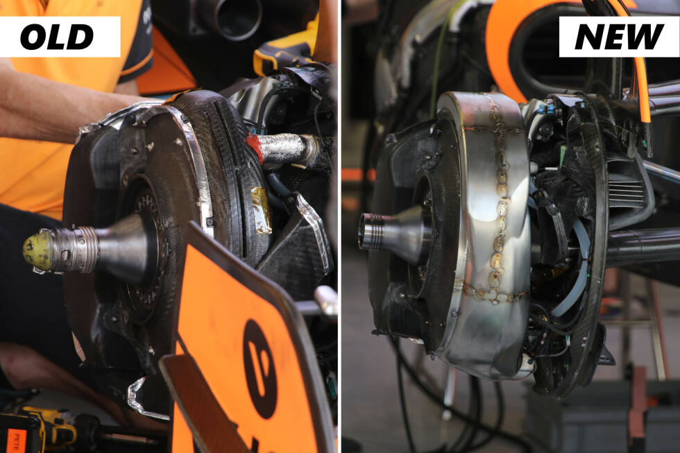 Foto zur News: McLaren hatte beim Test in Bahrain Probleme mit der ursprünglichen Bremsscheiben-Verkleidung des MCL36, obwohl die Probleme beim Test in Barcelona zuvor nicht aufgefallen waren. Das Team musste improvisieren und führte eine Metallversion ein, die es bis zum Großen Preis von Spanien einsetzte.
