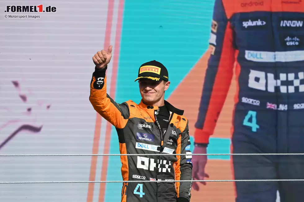 Lando Norris (1): Abziehen könnte man ihm den verlorenen Start von Pole im Sprint und Platz sieben im Qualifying, den er mit einem Superstart allerdings wieder gutmachte. Der Rest des Wochenendes war blitzsauber und deutlich besser als bei allen anderen Fahrern im Feld - für ihn leider wieder mit einer Ausnahme ... Foto zur News: Lando Norris (1): Abziehen könnte man ihm den verlorenen Start von Pole im Sprint und Platz sieben im Qualifying, den er mit einem Superstart allerdings wieder gutmachte. Der Rest des Wochenendes war blitzsauber und deutlich besser als bei allen anderen Fahrern im Feld - für ihn leider wieder mit einer Ausnahme ...
