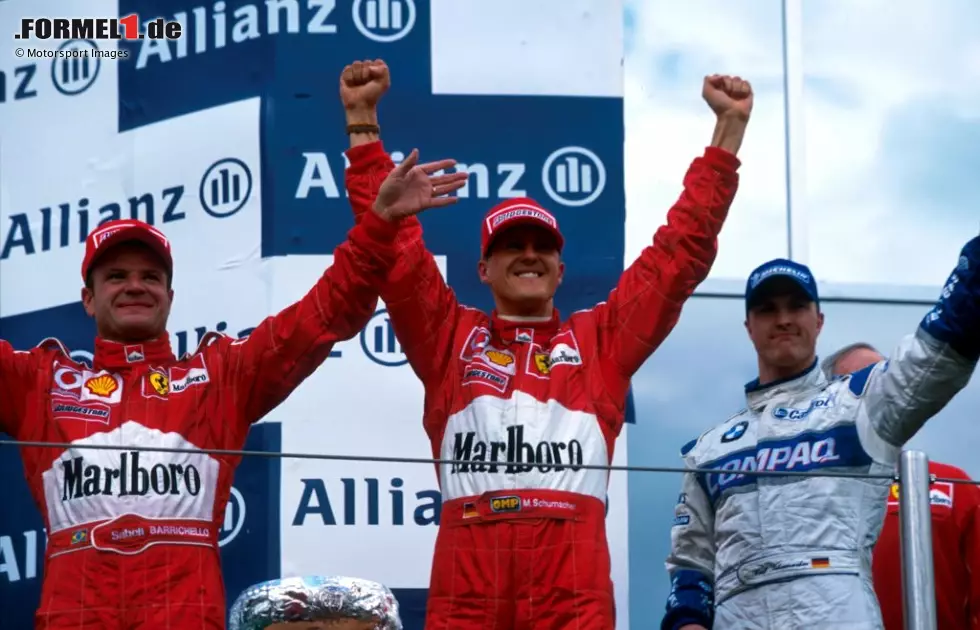2002 (als San-Marino-Grand-Prix): Michael Schumacher (Ferrari) vor Rubens Barrichello (Ferrari) und Ralf Schumacher (Williams) Foto zur News: 2002 (als San-Marino-Grand-Prix): Michael Schumacher (Ferrari) vor Rubens Barrichello (Ferrari) und Ralf Schumacher (Williams)
