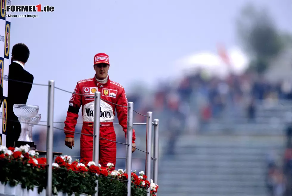 2003 (als San-Marino-Grand-Prix): Michael Schumacher (Ferrari) vor Kimi Räikkönen (McLaren) und Rubens Barrichello (Ferrari) Foto zur News: 2003 (als San-Marino-Grand-Prix): Michael Schumacher (Ferrari) vor Kimi Räikkönen (McLaren) und Rubens Barrichello (Ferrari)