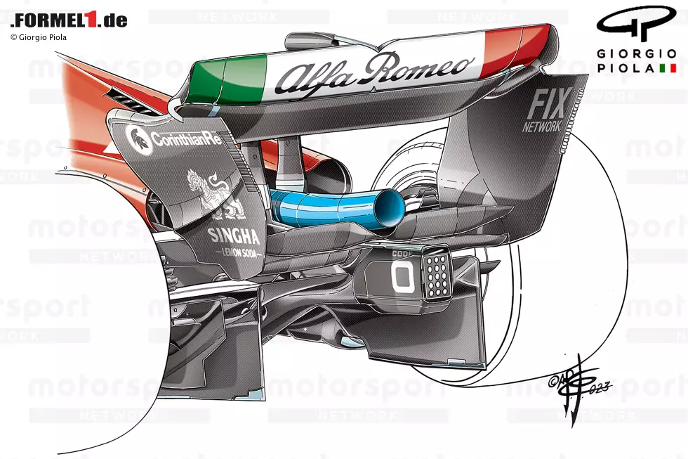 Eine seitlich an der Heckflügel-Endplatte angebrachte Kante ist der neuste Clou der Formel-1-Aerodynamik. Und mit Alfa Romeo hat bereits das siebte Team diesen Trend aufgegriffen. Denn: Diese Kante erhöht den Abtrieb am Heck des Fahrzeugs. Die Idee stammt von ... Foto zur News: Eine seitlich an der Heckflügel-Endplatte angebrachte Kante ist der neuste Clou der Formel-1-Aerodynamik. Und mit Alfa Romeo hat bereits das siebte Team diesen Trend aufgegriffen. Denn: Diese Kante erhöht den Abtrieb am Heck des Fahrzeugs. Die Idee stammt von ...