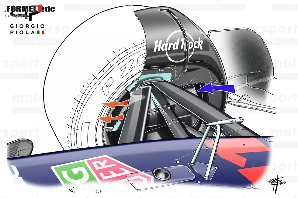 Für das Jahr 2022 mussten die Teams die beim Bremsen entstehende Wärme über einen nach hinten gerichteten Innenauslass ableiten, anstatt wie seit mehreren Jahrzehnten über die Radoberfläche. Red Bull änderte seine Anordnung, um die Bremskühlkapazität für Monaco zu erhöhen. Foto zur News: Für das Jahr 2022 mussten die Teams die beim Bremsen entstehende Wärme über einen nach hinten gerichteten Innenauslass ableiten, anstatt wie seit mehreren Jahrzehnten über die Radoberfläche. Red Bull änderte seine Anordnung, um die Bremskühlkapazität für Monaco zu erhöhen.