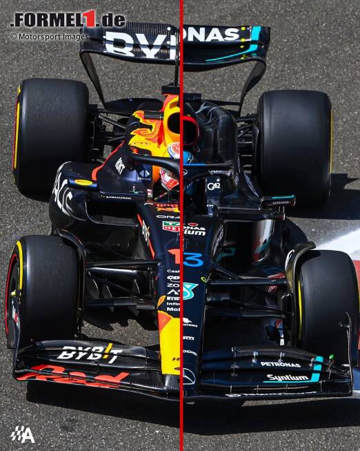 Foto zur News: Red Bull RB19 vs. Mercedes W14