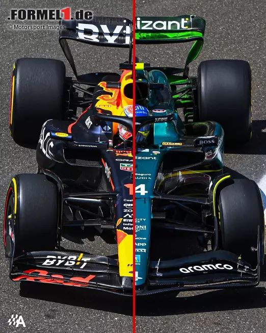 Foto zur News: Red Bull RB19 vs. Aston Martin AMR23