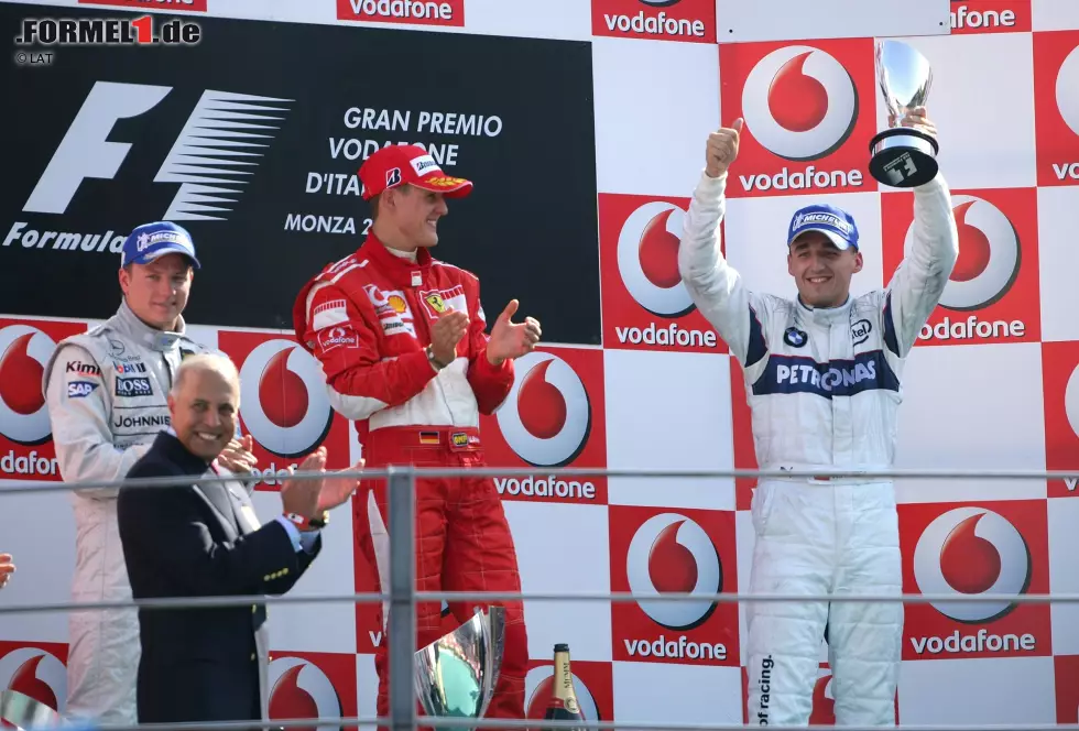 #9 Robert Kubica (21 Jahre, 9 Monate, 3 Tage) - Genauso lange braucht auch Robert Kubica. Der Pole springt in Ungarn 2006 erstmals bei BMW-Sauber für Villeneuve ein und fährt in Monza hinter Michael Schumacher und Kimi Räikkönen direkt auf das Podest. Foto zur News: #9 Robert Kubica (21 Jahre, 9 Monate, 3 Tage) - Genauso lange braucht auch Robert Kubica. Der Pole springt in Ungarn 2006 erstmals bei BMW-Sauber für Villeneuve ein und fährt in Monza hinter Michael Schumacher und Kimi Räikkönen direkt auf das Podest.