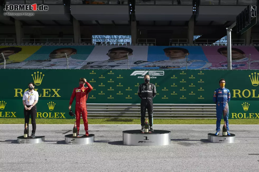 #3 Lando Norris (20 Jahre, 7 Monate, 22 Tage) - Aufgrund von Corona fällt das erste Podium von Lando Norris etwas trist aus, doch wie der McLaren-Pilot das in Spielberg 2020 holt, ist dramatisch. Nach einer Zeitstrafe gegen Lewis Hamilton fährt er wie entfesselt, um im Zeitfenster zu bleiben. Das gelingt ihm um weniger als zwei Zehntel! Foto zur News: #3 Lando Norris (20 Jahre, 7 Monate, 22 Tage) - Aufgrund von Corona fällt das erste Podium von Lando Norris etwas trist aus, doch wie der McLaren-Pilot das in Spielberg 2020 holt, ist dramatisch. Nach einer Zeitstrafe gegen Lewis Hamilton fährt er wie entfesselt, um im Zeitfenster zu bleiben. Das gelingt ihm um weniger als zwei Zehntel!