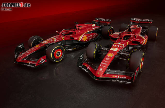 Foto zur News: Ferrari hat bei seiner Online-Präsentation am 13. Februar einen mehrheitlich roten Ferrari SF-24 vorgestellt. Oder sogar zwei SF-24: Das Team zeigt nämlich gleich beide Autos und ...