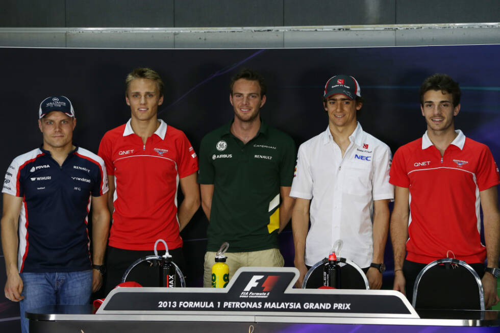 Foto zur News: 2013: 5 Rookies - 16. Esteban Gutierrez (Sauber/6), 17. Valtteri Bottas (Williams/4), 19. Jules Bianchi (Marussia/0), 22. Giedo van der Garde (Caterham/0) und 23. Max Chilton (Marussia/0)