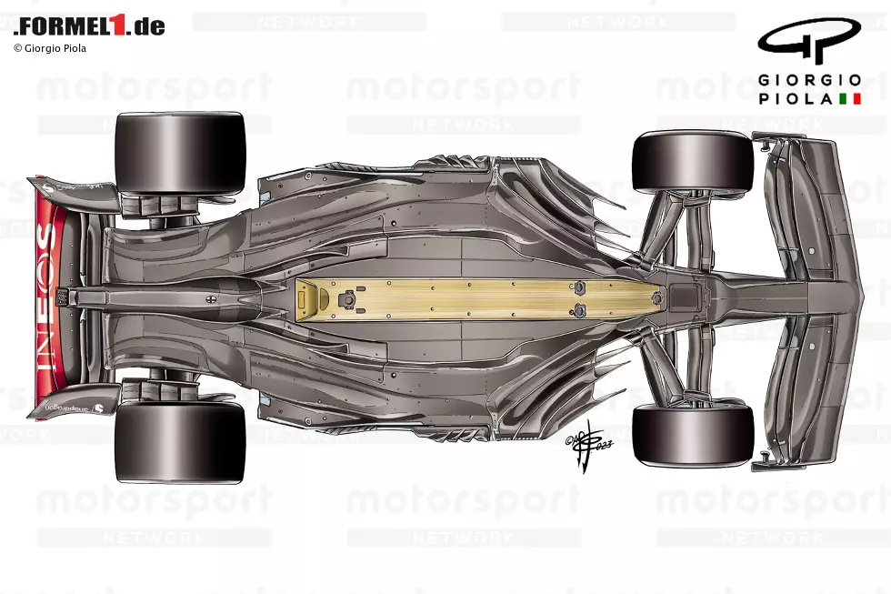 Ein Abflug von Lewis Hamilton beim Großen Preis von Monaco führte dazu, dass der W14 von der Rennstrecke gehoben wurde und uns einen seltenen Blick auf den Unterboden gewährte, der voller komplexer Geometrien ist. Foto zur News: Ein Abflug von Lewis Hamilton beim Großen Preis von Monaco führte dazu, dass der W14 von der Rennstrecke gehoben wurde und uns einen seltenen Blick auf den Unterboden gewährte, der voller komplexer Geometrien ist.