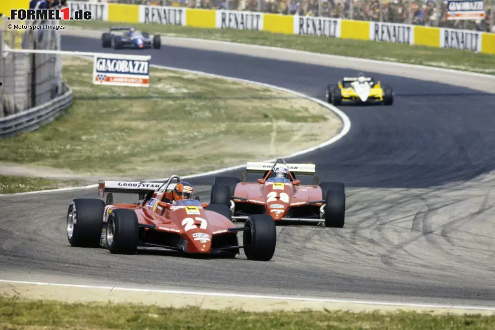 Weil einige Teams das Rennen in Imola boykottieren und die restliche Konkurrenz ausfällt, hat Ferrari leichtes Spiel. Beide Fahrer sollen die Autos schonen und den Doppelsieg sicherstellen. Doch ganz zum Schluss zieht Pironi noch an Villeneuve vorbei und gewinnt, was ... Foto zur News: Weil einige Teams das Rennen in Imola boykottieren und die restliche Konkurrenz ausfällt, hat Ferrari leichtes Spiel. Beide Fahrer sollen die Autos schonen und den Doppelsieg sicherstellen. Doch ganz zum Schluss zieht Pironi noch an Villeneuve vorbei und gewinnt, was ...