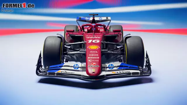 Foto zur News: Miami: Ferrari feiert das einjährige Jubiläum seiner Partnerschaft mit Titelsponsor HP und verleiht dem SF-25 deshalb mehr Weiß und Blau, unter anderem auf dem Frontflügel.