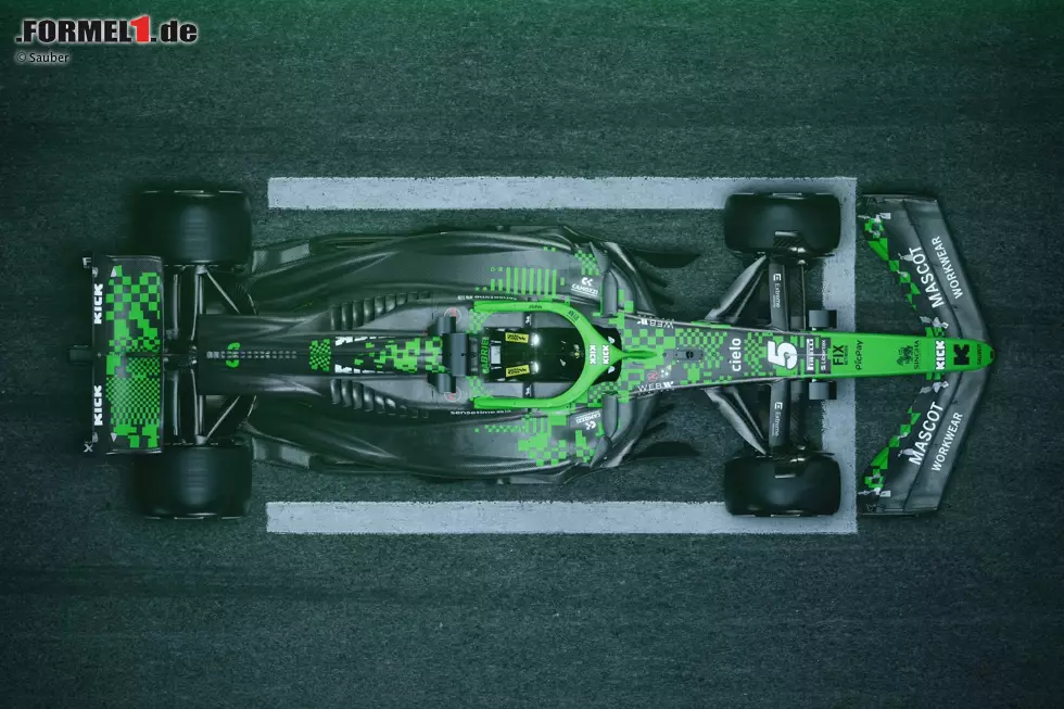 ... in Barcelona geometrische Formen auf dem C45. Es bleibt aber bei mehrheitlich Schwarz mit ein bisschen Grün - den Sauber-Hauptfarben 2025. Foto zur News: ... in Barcelona geometrische Formen auf dem C45. Es bleibt aber bei mehrheitlich Schwarz mit ein bisschen Grün - den Sauber-Hauptfarben 2025.