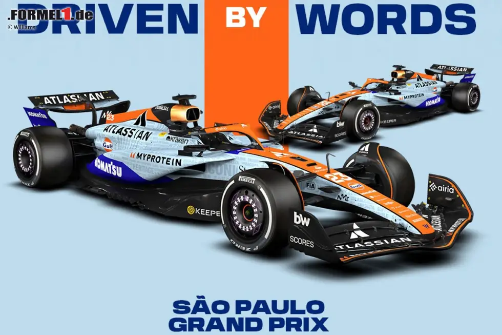 Foto zur News: Sao Paulo: Williams bringt mal wieder ein Sonderdesign im Gulf-Look an den Start - klassische Motorsport-Farben, neu interpretiert.
