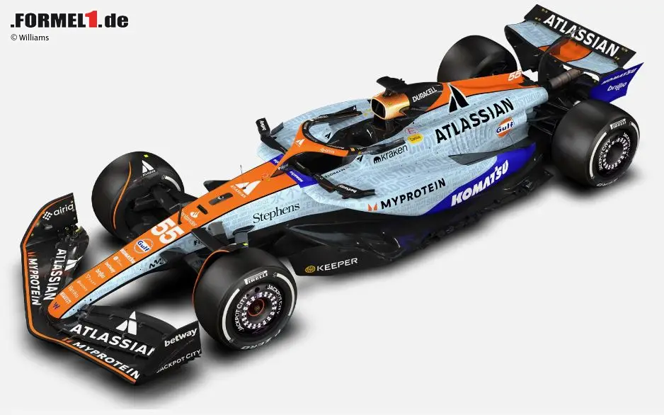 Foto zur News: Williams (2025): Die spezielle Gulf-Lackierung kehrt beim Großen Preis von Brasilien 2025 für Williams zurück - erneut im Rahmen eines Fanprojekts. Dieses wurde im Juli bei einem Event in London vorgestellt, bei dem Fans Begriffe einreichen konnten, die am besten beschreiben, was Williams und Gulf für sie bedeuten.