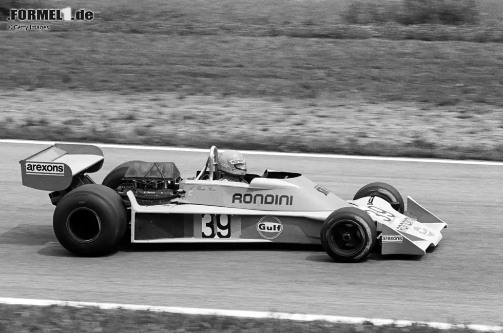 Foto zur News: Scuderia Gulf Rondini (1976): Eine spezielle Gulf-Lackierung erschien erstmals in der Formel 1 während der Saison 1976, als der Privatfahrer Alessandro Pesenti-Rossi vier WM-Rennen mit einem Tyrrell 007 unter der Nennung "Scuderia Gulf Rondini" bestritt.