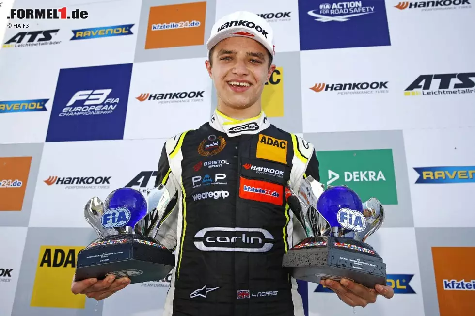 Foto zur News: 2017 geht Norris&#039; Siegesserie in der Formel-3-EM weiter - endet dort aber auch. 2018 wird er in seiner Formel-2-Rookiesaison Zweiter hinter Meister George Russell. Seit 2019 fahren die beiden Briten in der Formel 1 und sind dort bislang ohne Titel.