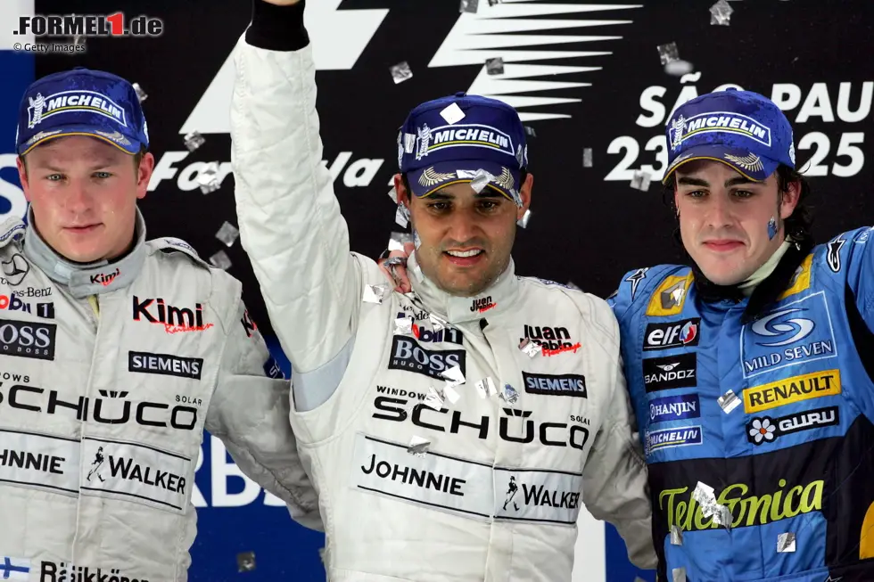 Foto zur News: Sao Paulo 2005 - Juan Pablo Montoyas Sieg kann Alonsos Titel nicht verhindern: Fernando Alonso kommt mit 25 Punkten Vorsprung auf Kimi Räikkönen nach Brasilien, hat aber nicht genug Pace für die McLaren. 25 Sekunden Rückstand auf Sieger Montoya reichen dem Spanier trotzdem zum ersten WM-Titel.