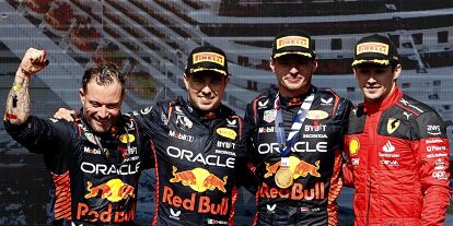 Foto zur News: Sergio Perez, Max Verstappen, Charles Leclerc