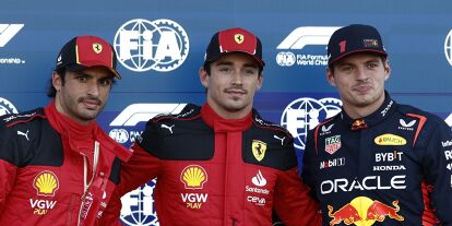 Foto zur News: Carlos Sainz, Charles Leclerc, Max Verstappen