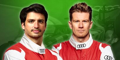 Foto zur News: Carlos Sainz, Nico Hülkenberg (Fotomontage in Audi-Overalls)