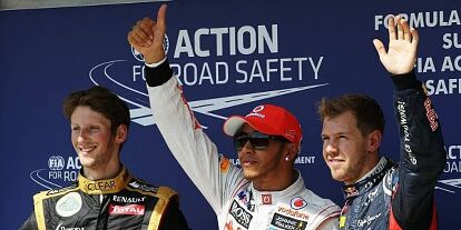 Foto zur News: Romain Grosjean, Lewis Hamilton, Sebastian Vettel