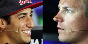 Foto zur News: Eiskalt genießen: Raikkönen, Ricciardo und das Siegerbier