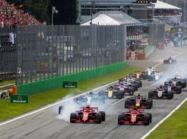 Start zum GP Italien 2018 in Monza: Kimi Räikkönen, Sebastian Vettel, Lewis Hamilton, Valtteri Bottas, Max Verstappen