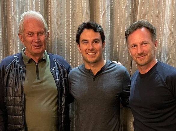 Helmut Marko, Sergio Perez, Christian Horner Helmut Marko, Sergio Perez, Christian Horner
