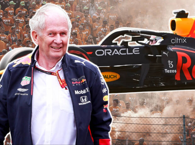 Helmut Marko und Max Verstappen beim Grand Prix von Österreich auf dem Red-Bull-Ring in Spielberg 2021 vor der "Orange Army" (Fotomontage) Helmut Marko und Max Verstappen beim Grand Prix von Österreich auf dem Red-Bull-Ring in Spielberg 2021 vor der "Orange Army" (Fotomontage)