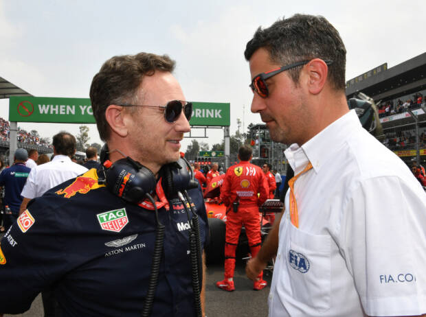 Red-Bull-Teamchef Christian Horner und FIA-Rennleiter Michael Masi vor dem Formel-1-Rennen in Mexiko 2019 Red-Bull-Teamchef Christian Horner und FIA-Rennleiter Michael Masi vor dem Formel-1-Rennen in Mexiko 2019