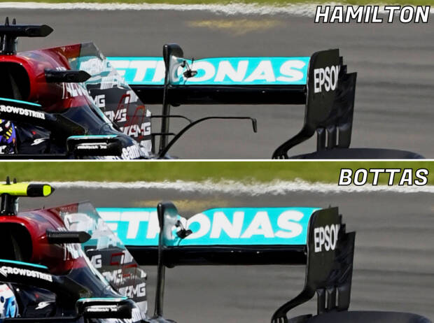 Die Mercedes-Heckflügel von Lewis Hamilton und Valtteri Bottas beim Formel-1-Rennen in Silverstone im Vergleich Die Mercedes-Heckflügel von Lewis Hamilton und Valtteri Bottas beim Formel-1-Rennen in Silverstone im Vergleich