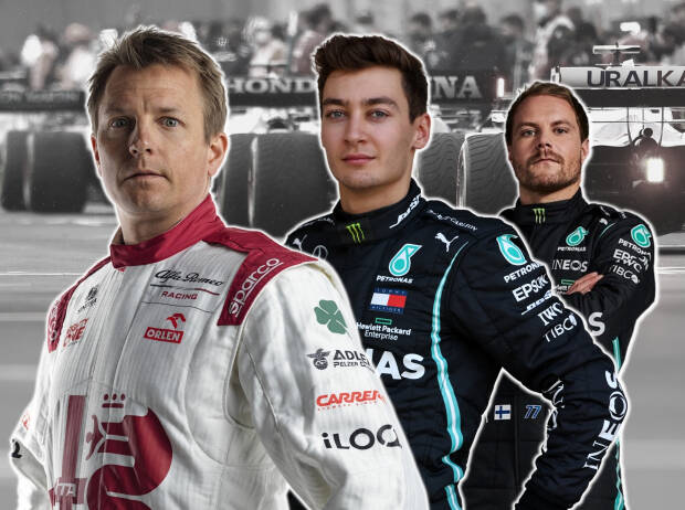 Kimi Räikkönen, George Russell und Valtteri Bottas (Fotomontage)