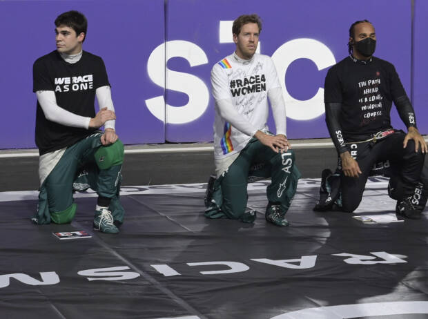 Kniegeste gegen Rassismus: Lance Stroll, Sebastian Vettel, Lewis Hamilton