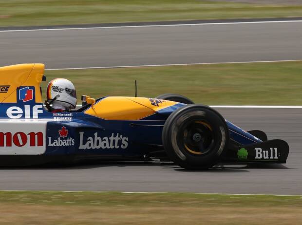 Sebastian Vettel: Demorun mit dem Williams-Renault FW14B von Nigel Mansell aus der Saison 1992 in Silverstone Sebastian Vettel: Demorun mit dem Williams-Renault FW14B von Nigel Mansell aus der Saison 1992 in Silverstone