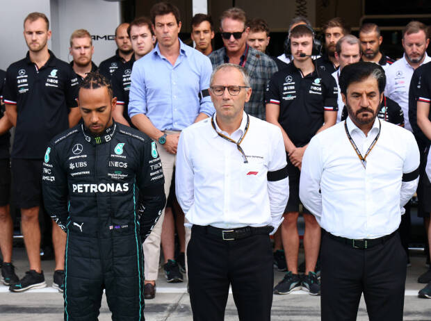 George Russell, Lewis Hamilton, Stefano Domenicali, Ross Brawn