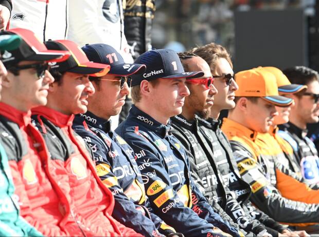 Sergio Perez, Max Verstappen, Lewis Hamilton, George Russell