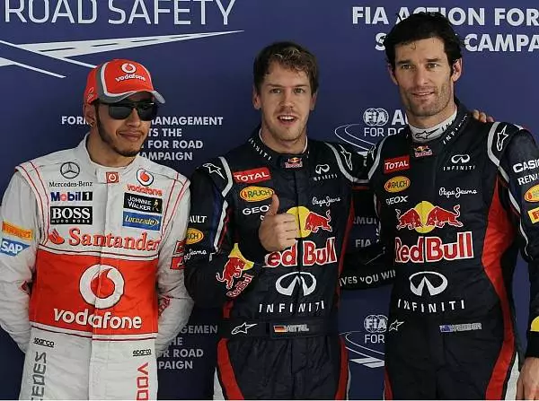Lewis Hamilton, Sebastian Vettel und Mark Webber Foto zur News: Pole im Titelkampf: Vettel Erster, Alonso Fünfter