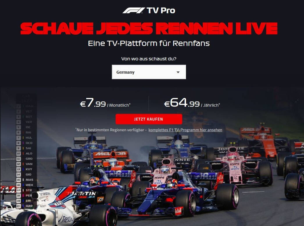 Foto zur News: Endlich Infos: F1 TV Pro kostet 64,99 Euro für die Saison 2018!