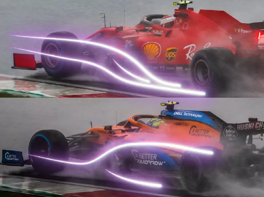 Aerodynamik-Vergleich: Ferrari vs. McLaren Foto zur News: Video: Was ein Regenrennen über die F1-Aerodynamik verrät