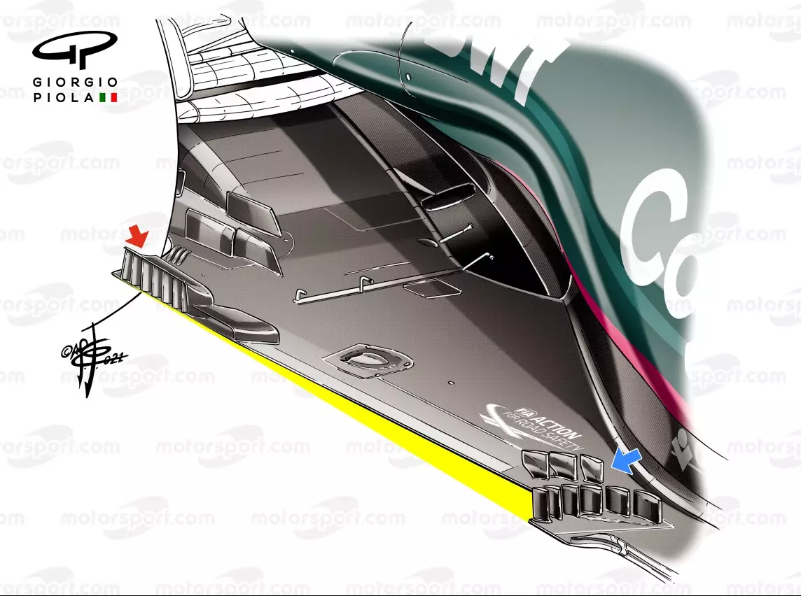 Aston Martin AMR21, Unterboden Foto zur News: Formel-1-Technik: So unterschiedlich sind die Regeltricks der Teams 2021