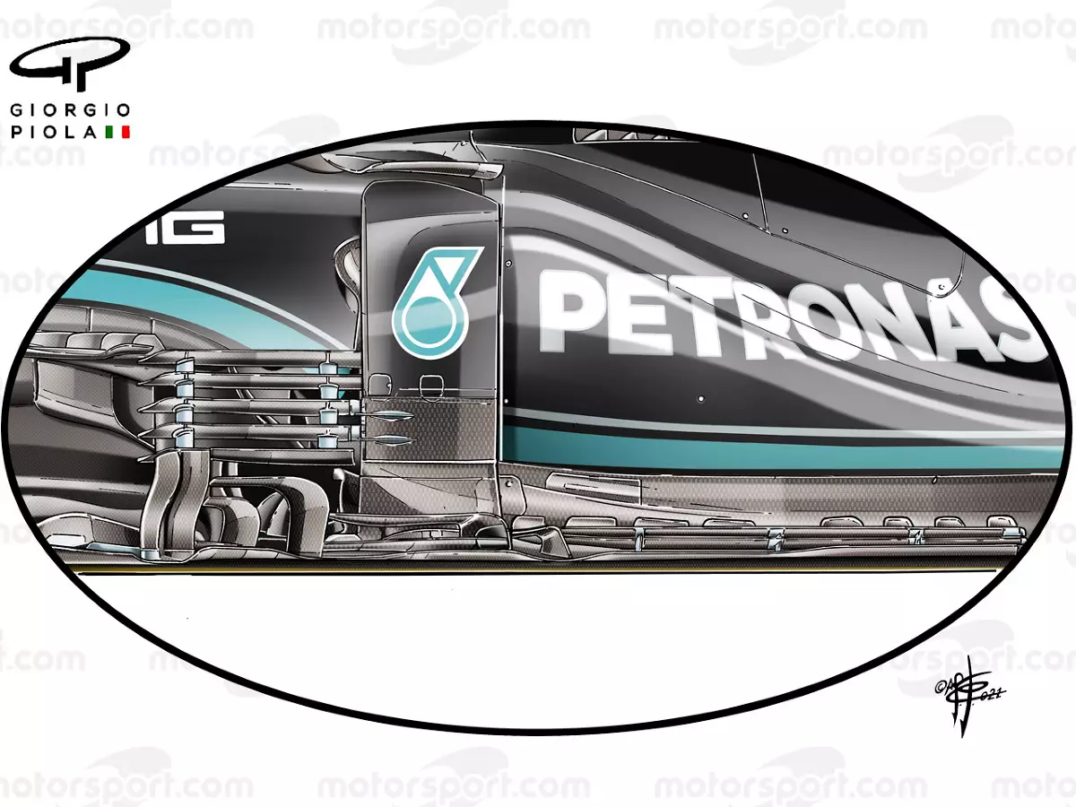 Grafische Darstellung des Mercedes-Upgrades im Unterboden-Bereich beim Formel-1-Rennen in Silverstone (Großbritannien) Foto zur News: Formel-1-Technik: Mit diesen Upgrades konnte Mercedes in Silverstone siegen