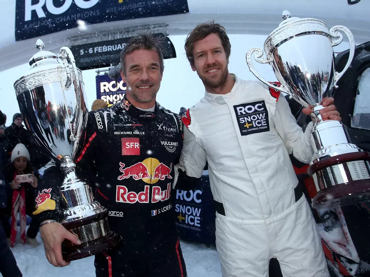 Sebastien Loeb und Sebastian Vettel beim Race of Champions (RoC) in Schweden 2022 Foto zur News: Nach RoC-Erfolg: Rallyeteam lädt Sebastian Vettel zu Test ein