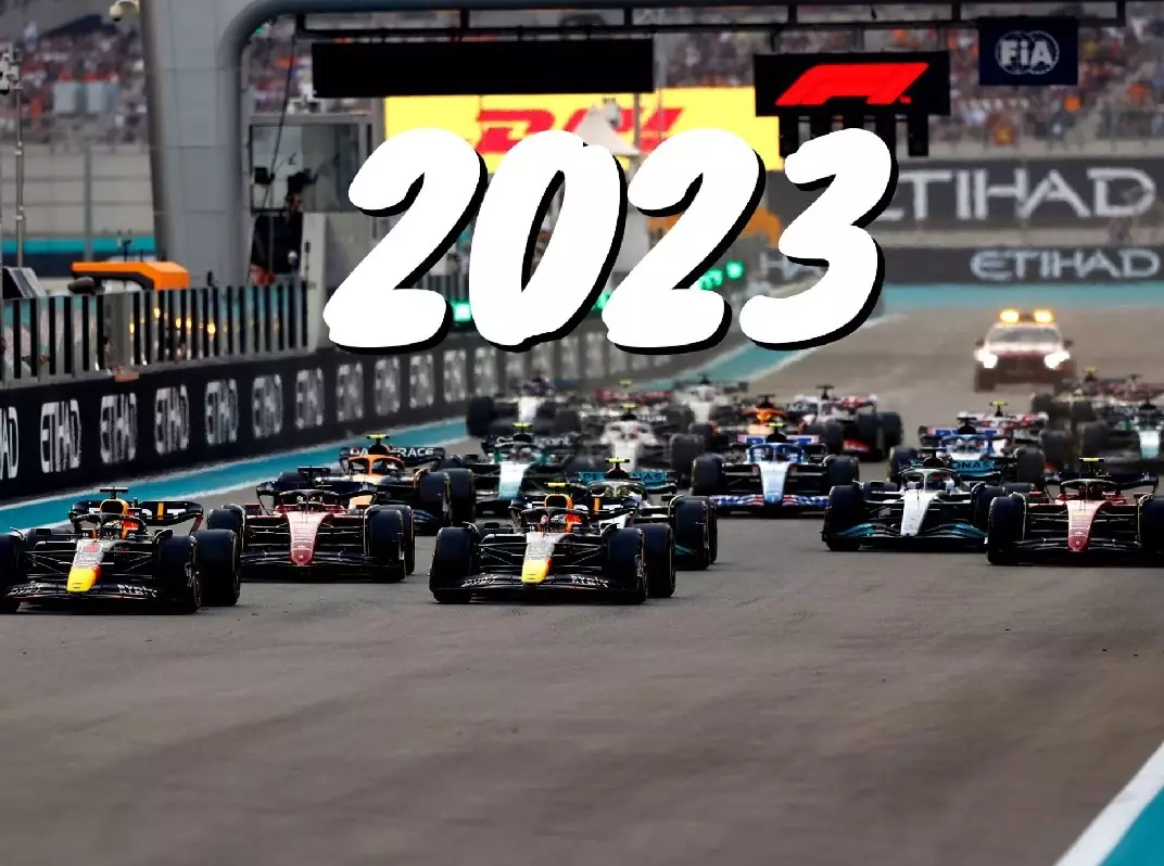 Formel-1-Start in Abu Dhabi mit Schriftzug 2023 Foto zur News: Fahrer, Autos, Kalender und mehr: Alles Wissenswerte zur Formel-1-Saison 2023