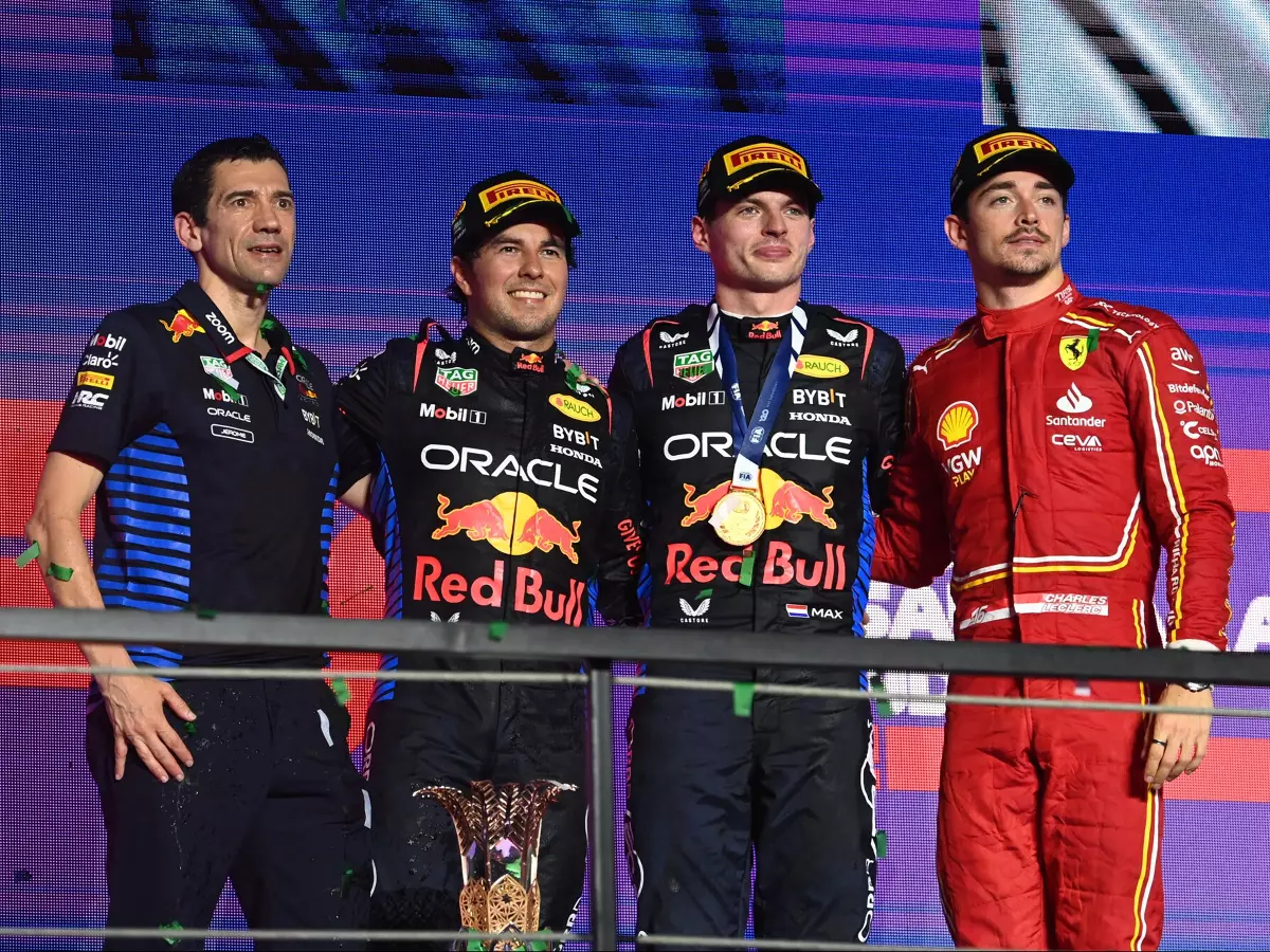 Sergio Perez, Max Verstappen, Charles Leclerc Foto zur News: Saudi-Arabien: Machtdemonstration von Verstappen #AND# Red Bull!
